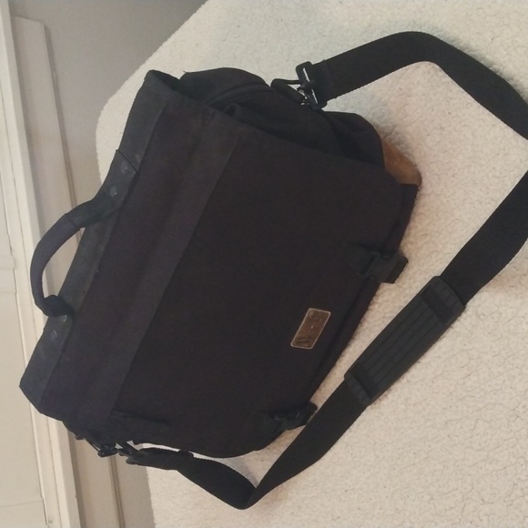 Western Pack Black/Brown Ballistic Nylon Messenger Bag/Satchel - Picture 2 of 16